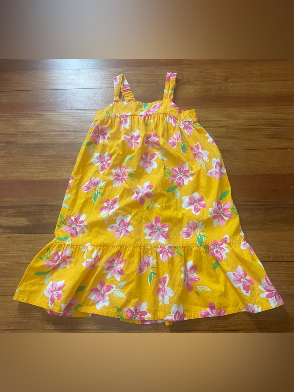 Old Navy Yellow Cotton Sundress with Pink Floral Print Size 10